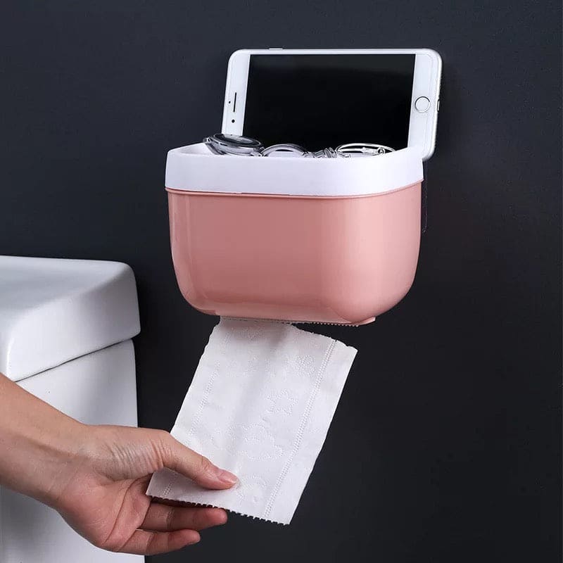 Wall Mounted Toilet Roll Holder With Shelf Storage Rack, Toilet Tissue Box, Punch-free Toilet Paper Holder Box, Waterproof Storage Toilet Paper Storage Rack
