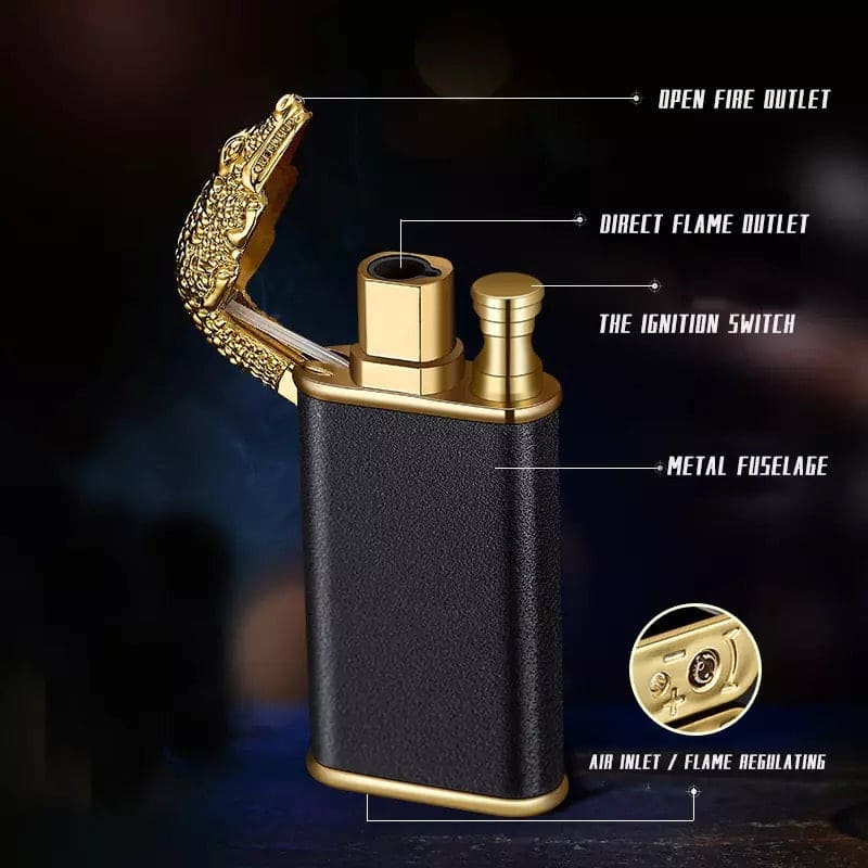 Dragon Dual Flame Lighter, Inflatable Windproof Jet Turbo Lighter, Metal Double Flame Lighter, Open Fire Conversion Lighter, Creative Double Fire Flame Lighter, Butane Cigarette Lighter