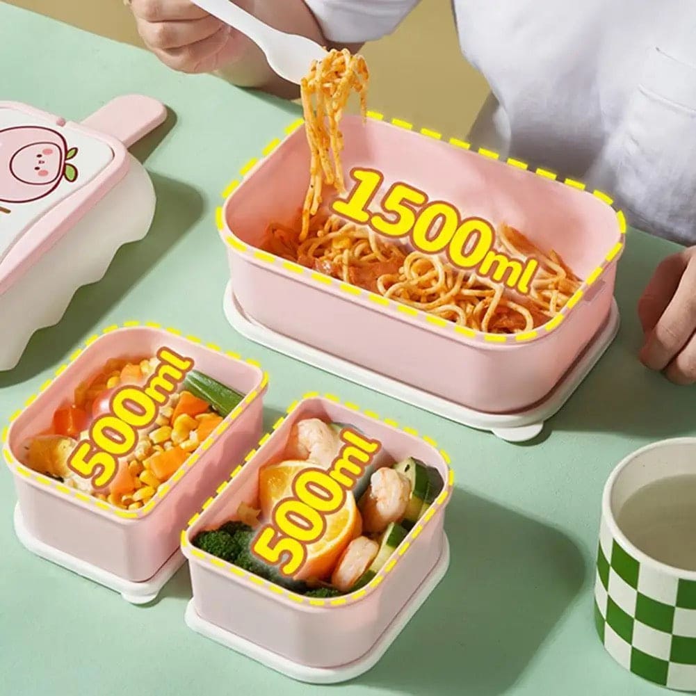 Creative Duck Tiffin, 3 Compartment Cute Cartoon Lunch Box, Cartoon Leakproof Snack Bento Box, Large Capacity Bento Container, Picnic Hiking Lunch Container