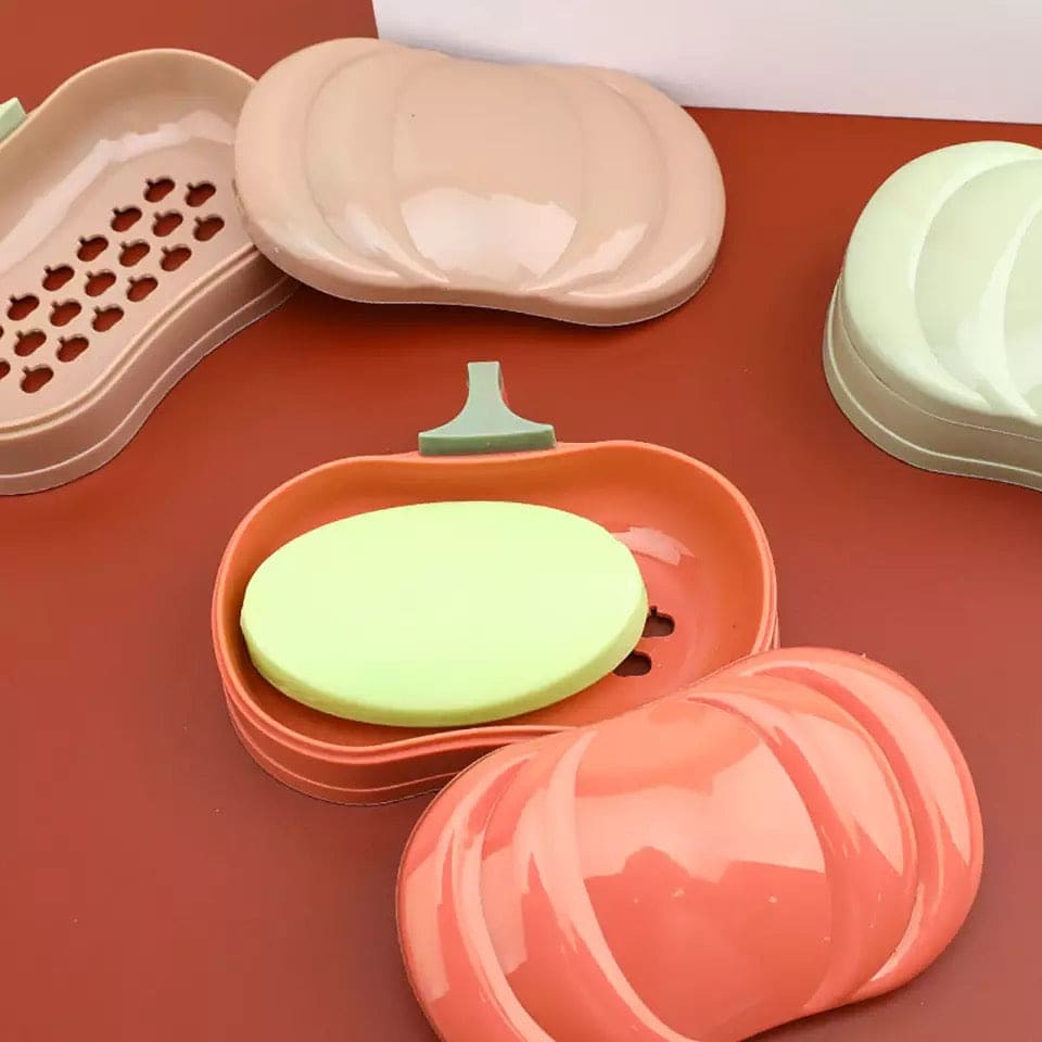 Cute Pumpkin Shape Soap Holder, Double Layer Drain Sink Soap Holder With Cover, Multifunctional Drain Soap Holder, Soap Draining Tray For Bathroom