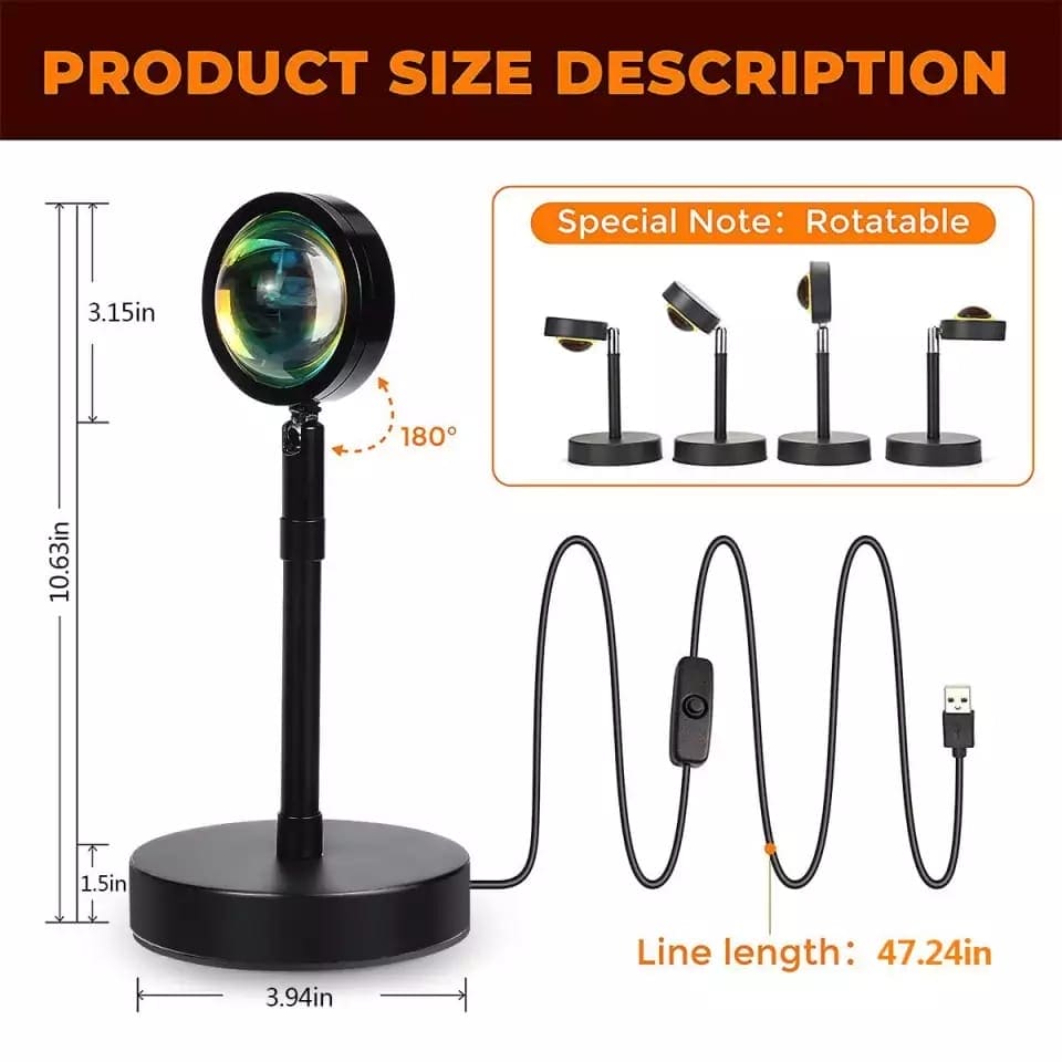Sunset Projector Lamp, Atmosphere Led Night Light For Bedroom, Coffee Shop Background Wall Decoration, USB Table Lamp, 180˚ Degree Rotation Led Night Light