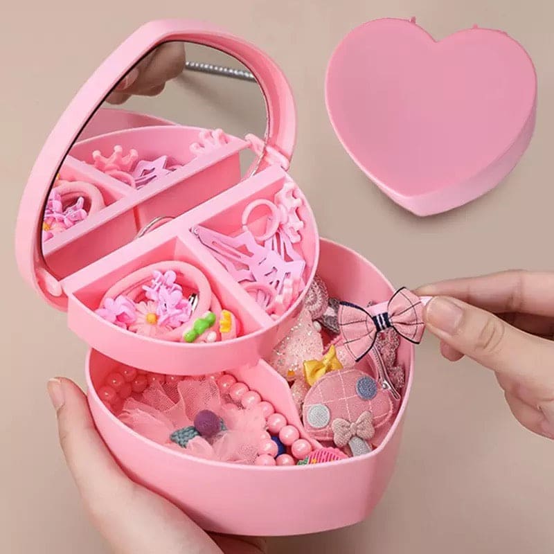 Mini Heart Jewelry Box, Love Shape Jewelry Box, Display Earrings Ring Jewelry Case Box, Double Layer Jewelry Organizer With Mirror, Pink Girl Heart Storage Box