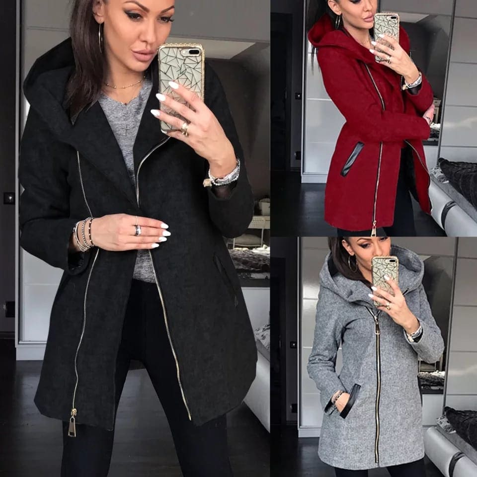 Women's Zip-Up Hoodie With Leather Patch Pocket,  Women's Full-Zip Fleece Lined Hoodie, Fabric Two Fleece Best For Winters