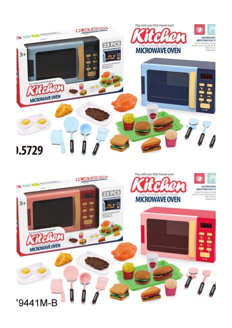 Kids Kitchen Microwave Toy Set, Light & Sound Pretend Play Kitchen Toy Set, Magical Oven Play Food Set