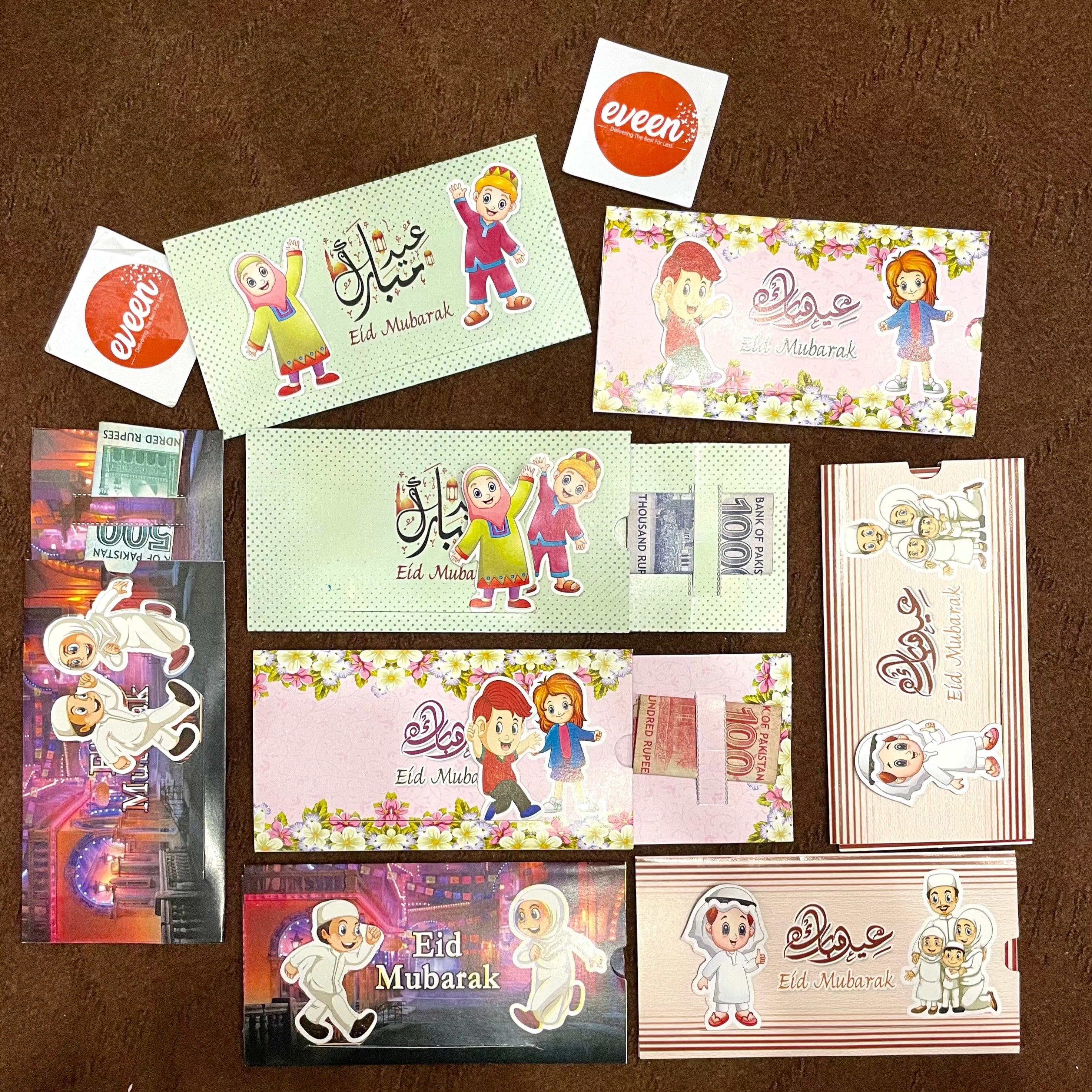 Pack Of 4 Cute Moving Cartoon Characters Eidi Envelopes, Eid Mubarak Envelopes For Kids, Eid Holiday Money Envelopes