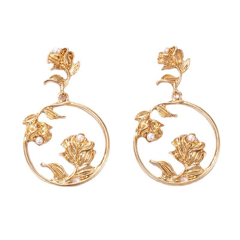 Flower Hoop Rose Earrings For Women, Luxury Rose Stud Earring, Stainless Steel Round Cross Ear Jewelry, Rose Dangle Earring, Vintage Rose Wreath Hoop Earrings, Cutout Rose Flower Earring
