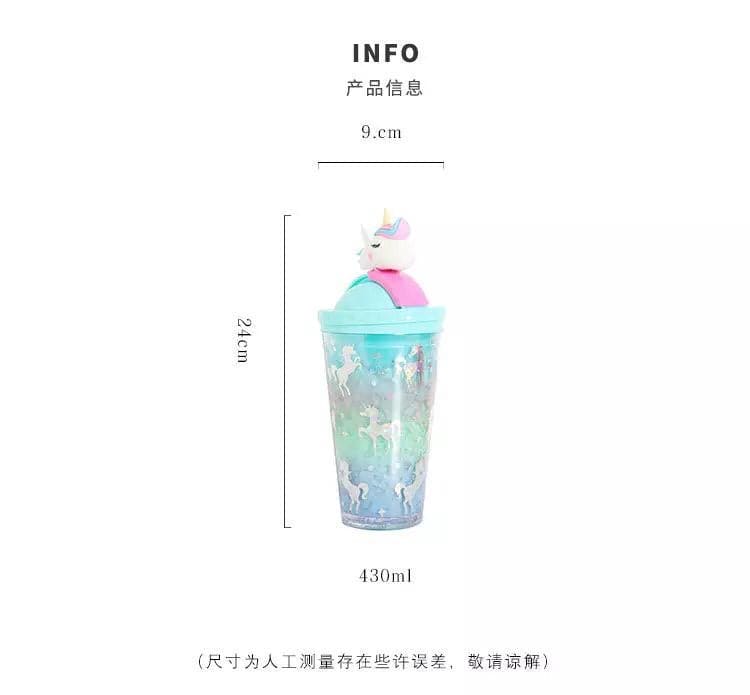 Creative Unicorn Push Cap Plastic Ice Cup, Summer Plastic Mug With Straw And Lid