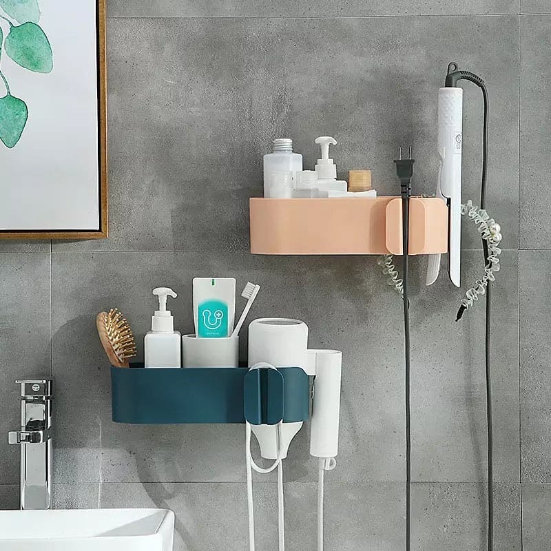 Multifunctional Bathroom Hair Dryer Holder, Wall Mounted Comb Rack, Self-Adhesive Makeup Storage Box,  Plug Hook Organizing Rack, Hair Dryer Shelf
