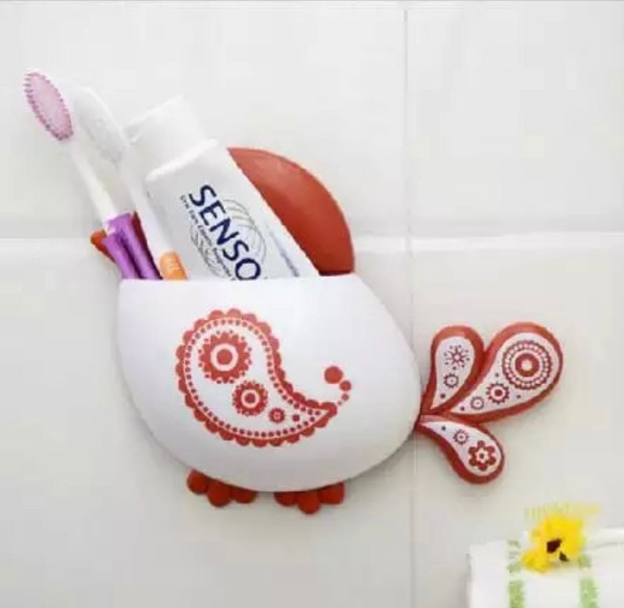 Cartoon Bird Pattern Suction Cup Tooth Brush Holder, Cute Cartoon Sucker Hook Toothbrush Holder, Wall Mounted Pen And Toothpaste Rack, Drain Free Comb Spoons Storage Box