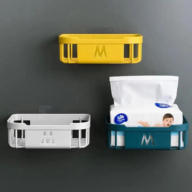Square Hollow Tissue Box, Wall-Mounted Storage Organizer, Multipurpose Hollow Rack, Sticky Paper Storage Box, Multifunction Storage Basket, Compact Caddy Organizer