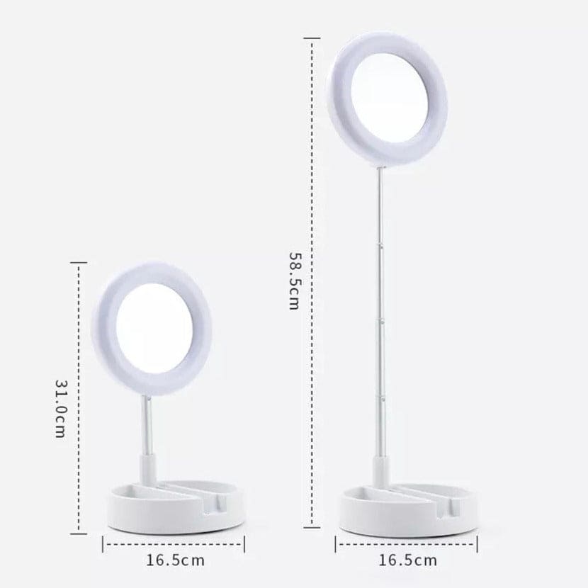 Foldable Selfie Stick Ring Light Tripod For Phone With Mirror, Mobile Live Bracket Led Light, Portable Desktop Lamp Photography Props LED For Phone, Beauty Selfie Stick With Light