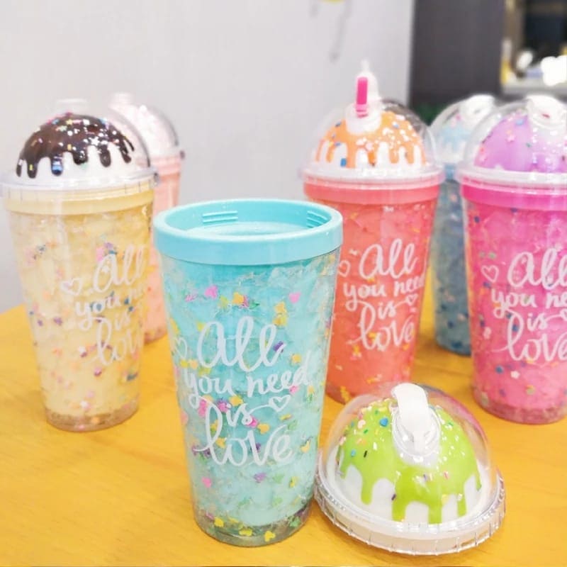 Summer Straw Ice Cup, Large Capacity Plastic Water Bottle, Cute Ice Cream Design Water Cups, Ice Cream Water Bottle With Straw