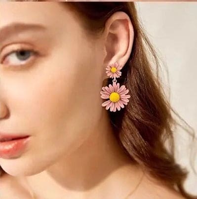 Long Flower Earrings, Small Daisy Earrings, Floral Stud Earrings, Party Wedding Earring