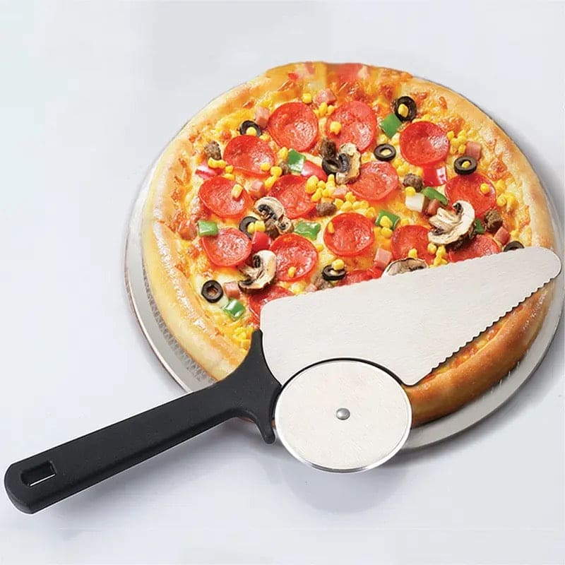 2 In 1 Cake Pizza Cutter, Multifunction Roller Pizza Spatula Cake Spatula, Pizza Cutter Wheel for Cake Pizza Pies Kitchen, Cake Bread Round Knife, Stainless Steel Cake Pie Pizza Server Slicer
