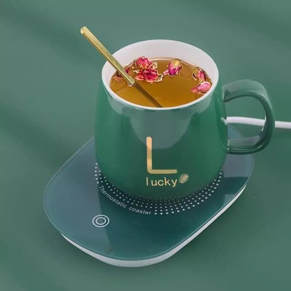 Ceramic Coffee Cup With Heating Pad, Mug Warmer Mat