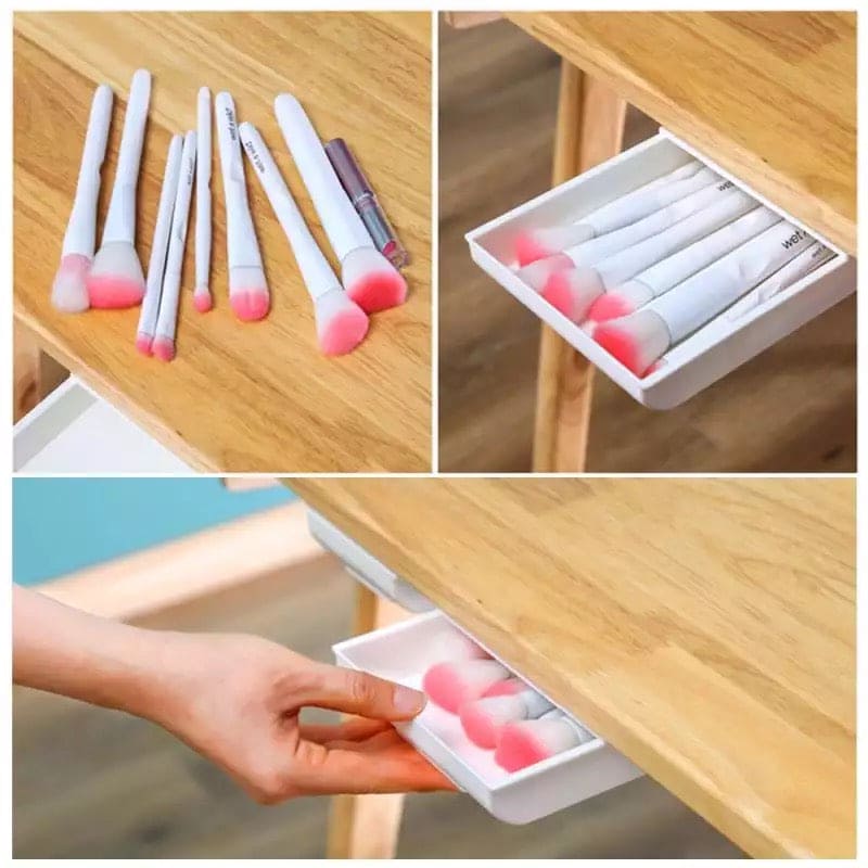 Under Desk Drawer Storage Box, Self Stick Pencil Tray, Hidden Stationery Organizer, Bedroom Office Pen Holder Case, Adhesive Under Table Drawer Box, Hidden Small Desk Drawer For Reduced Clutter, Self-Adhesive Drawer With Smooth Sliding Track