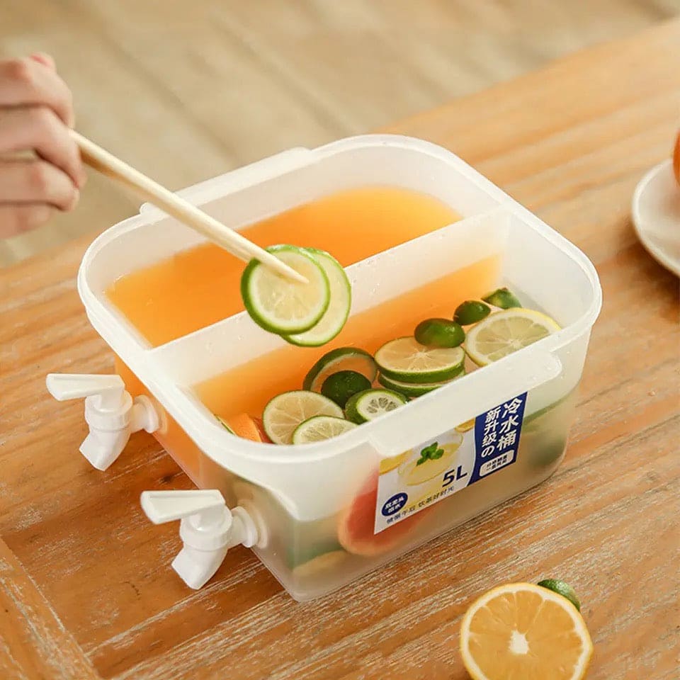 5L Double Tap Beverage Dispenser, Pot Beverage Dispenser, Fridge Juice Dispenser, Double Tap Cool Water Bucket, Water Infuser Kettle, Household Refrigerator Beverage Dispenser,  Fruit Drink Dispenser, Teapot Cool Bucket Kitchen Drinker Kettle