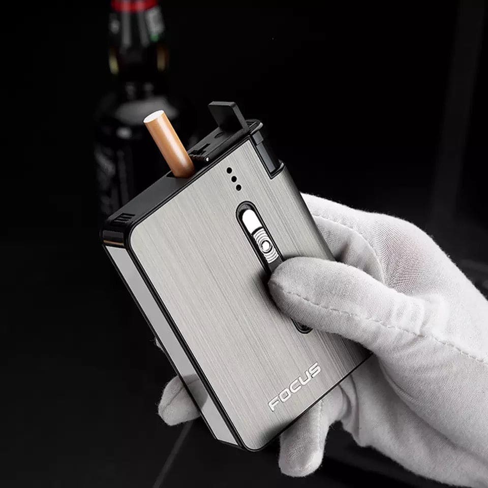 Focus Automatic Lighter, Automatic Cigarettes Holder, 10 Pcs Cigarette Case, Portable Automatic Cigarette Holder Without Lighter, Metal Cigarette Boxes, Lighter Gadget For Men, Multifunction Cigarette Holder