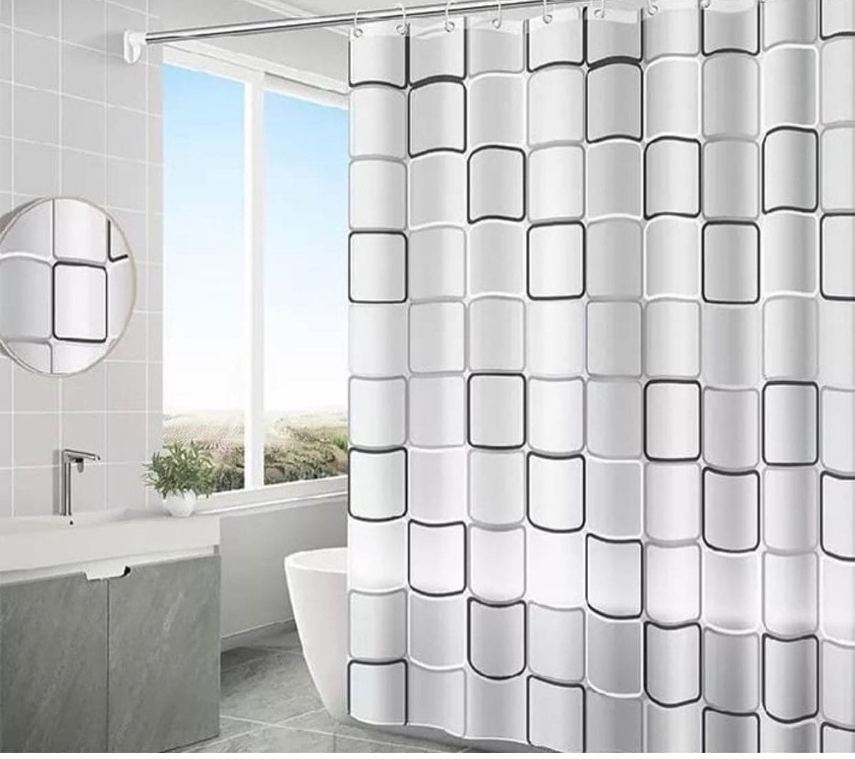 Amazing Water Proof Curtain Shower With Hooks, Printed Bathroom Shower Curtain, Parachutes Curtain For Bathroom