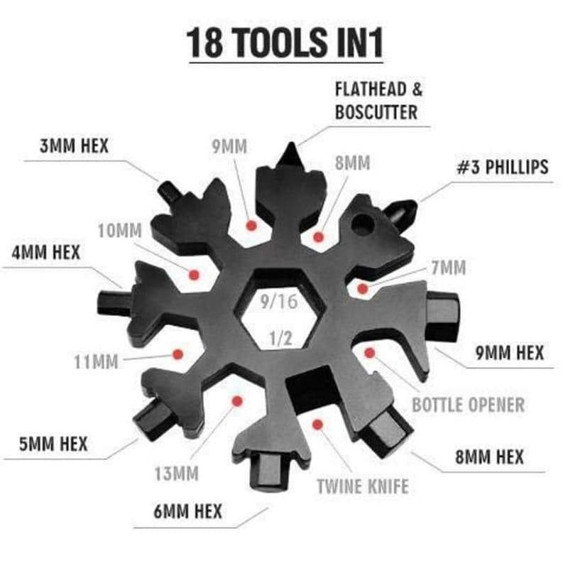 Amazing 18 In 1 Multifunctional Wrench Key, Camping Outdoor Survive Tools, Stainless Steel Snowflake Wrench, Star Anise Screwdriver Home/Outdoor Emergency Spanner,  Snowflake Bottle Opener, Household Handy Survival Gadget