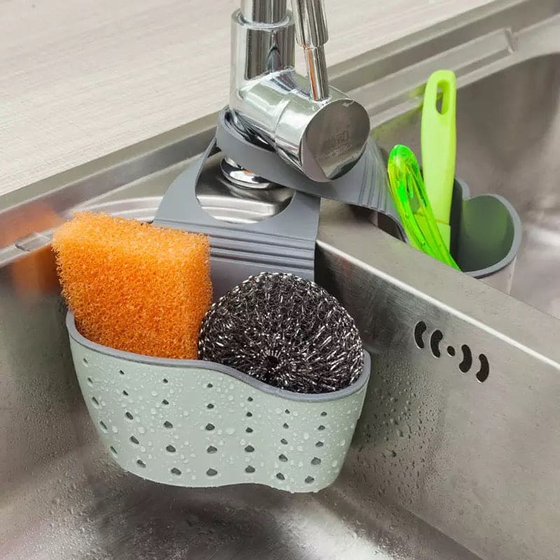 Adjustable Sink Soap Sponge Holder, Kitchen Hanging Drain Basket, Kitchen Sink Washing Storage Rack, Plastic Faucet Hanging Bag, Hanging Drain Rack Basket