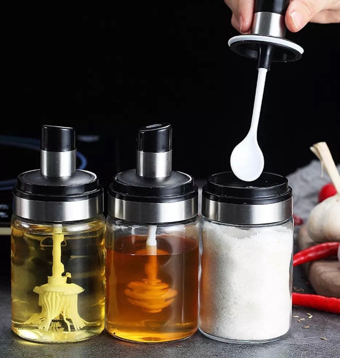 Transparent Kitchen Seasoning Bottle Spoon Cover, Kitchen Spice Bottle Pepper Spoon Oil Bottle, Honey Dispenser, Food Storage Container