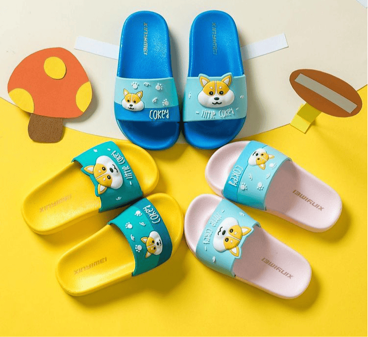 Kids Slide slippers, Cute Cartoon Beach Pool Slippers, Slippers for Baby Indoor Home, Soft Slipper, little kids slipper, Dog slide slippers
