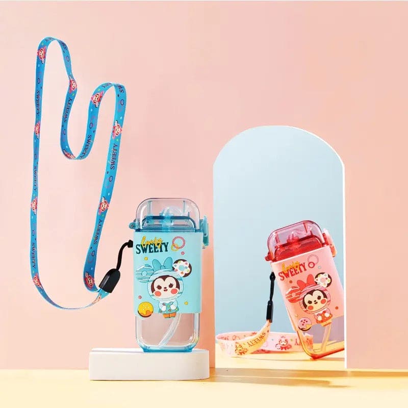 Disney Cartoon Water Bottle, Cute Water Bottle, Cute Water Bottle With Straw For Kids, Plastic Portable Leak-proof Water Bottle, 280ml Kids Water Bottle, Cartoon Feeding Bottles With Straw