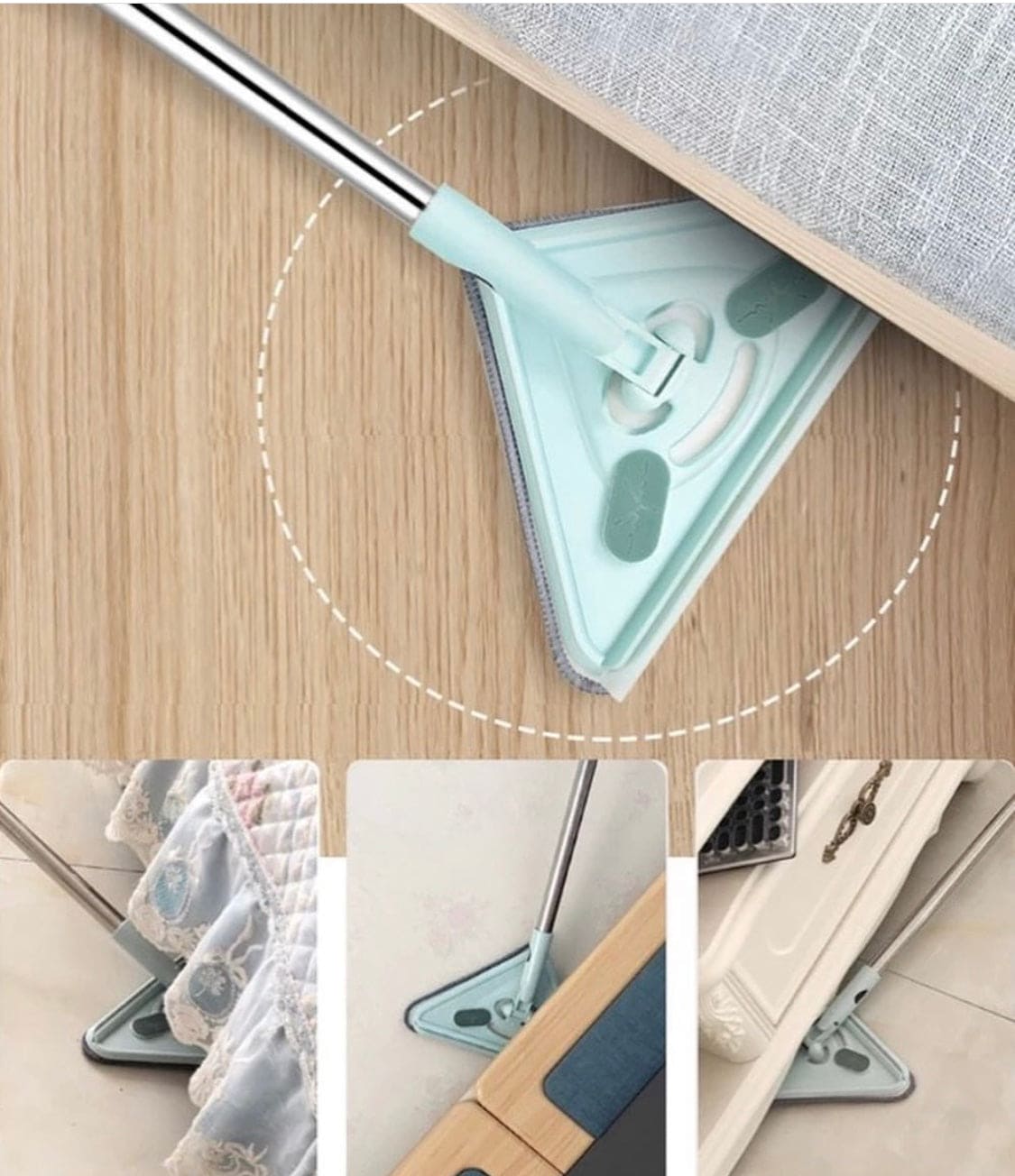 Mini Triangle Mop, 360˚ Degree Rotatable Triangular Cleaning Mop, Adjustable Spin Scrubber Tool