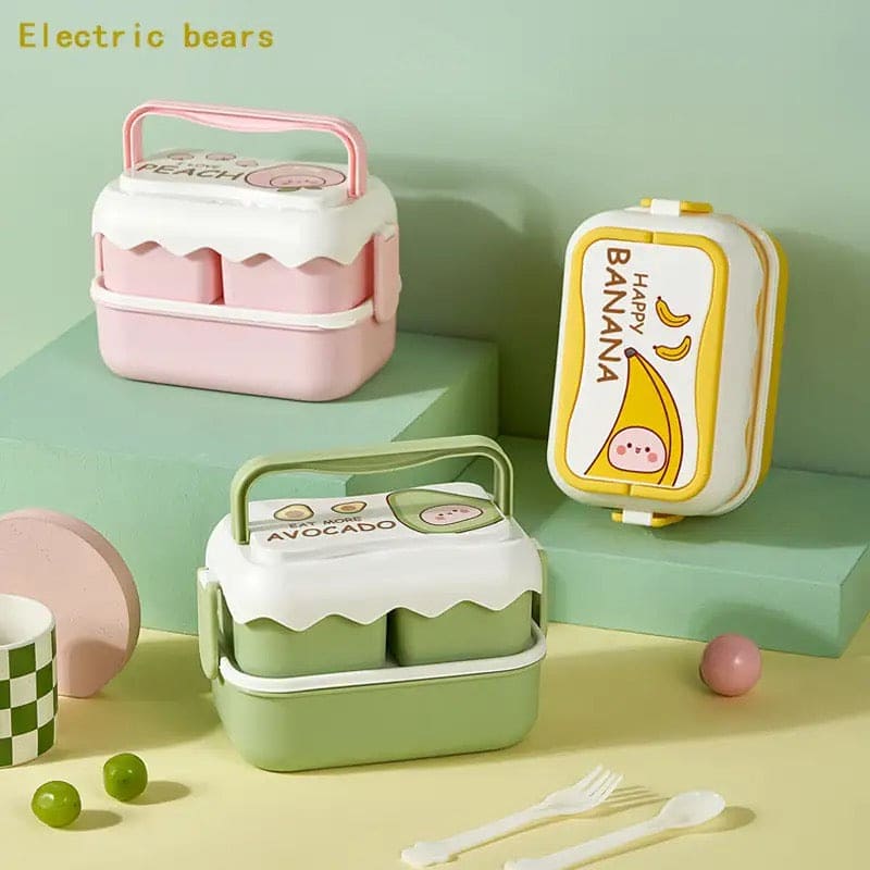Creative Duck Tiffin, 3 Compartment Cute Cartoon Lunch Box, Cartoon Leakproof Snack Bento Box, Large Capacity Bento Container, Picnic Hiking Lunch Container