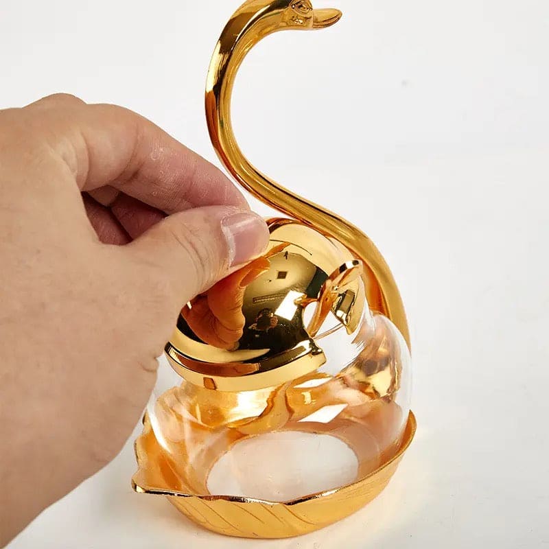 Luxury Swan Sugar Pot, Aluminum Condiment Pot, Seasoning Container Spice Glass Jar, Salt Sugar Bowl Pepper Container, Tableware Dinnerware Home Table Decor, Storage Organizer Swan Rack, Aluminum alloy Condiment Organizer