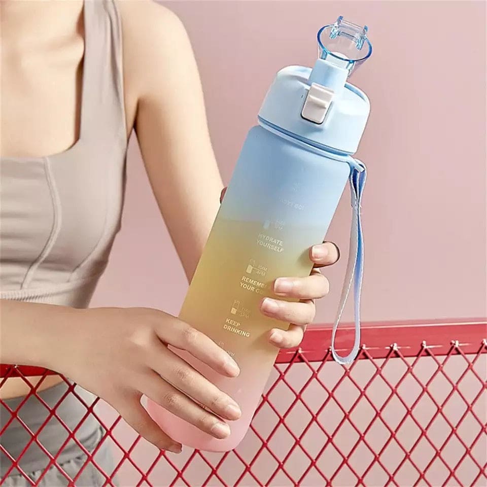 1L Fashion Large Capacity Sport Plastic Drinking Bottle, Time Marker Fitness Jug, Kettle Gym Water Drinking Bottle