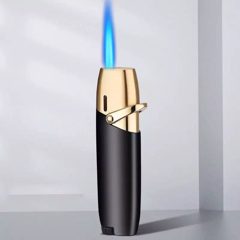 Metal Jet Cigarettes Gas Lighter, Blue Flame Straight Lighter, Butane Inflatable Cigar Lighter, Turbine Windproof Cigar Lighter, Simple Mini Portable Gas Smoking Lighter