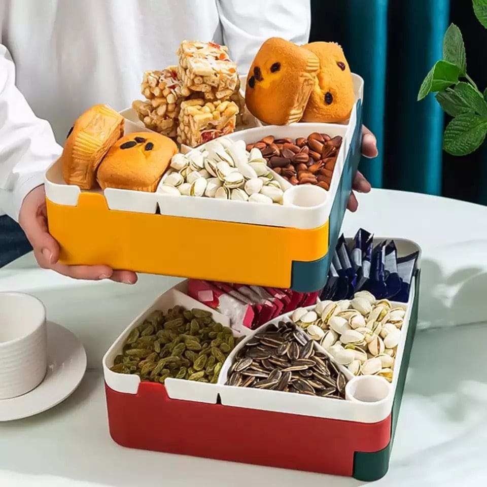 2 Layer Candy Box, Nut Case Snack Storage Box, Dessert Fruit Plate Tray