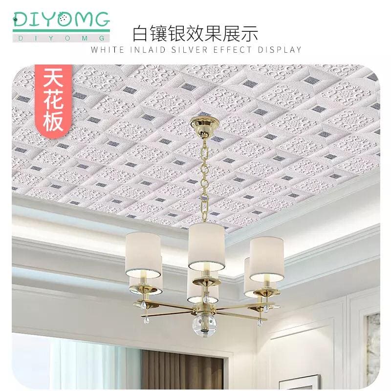 3D Self Adhesive Roof Wallpaper, PVC Waterproof Embossed Wall Stickers, Contact Paper Roof Ceiling Stereo Wallpaper, Removable Peel and Stick Wallpaper