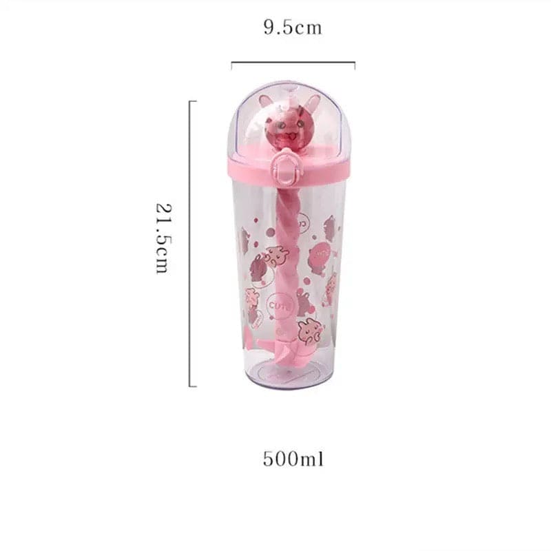 Cute Cartoon Mixing Cup, Creative Student Children Straw Cup, Plastic Straw Water Bottle, Cartoon Stirring Water Bottles, 500ml Infuser Kids Water Bottle, Portable Large Capacity Student Drink Mixing Cup