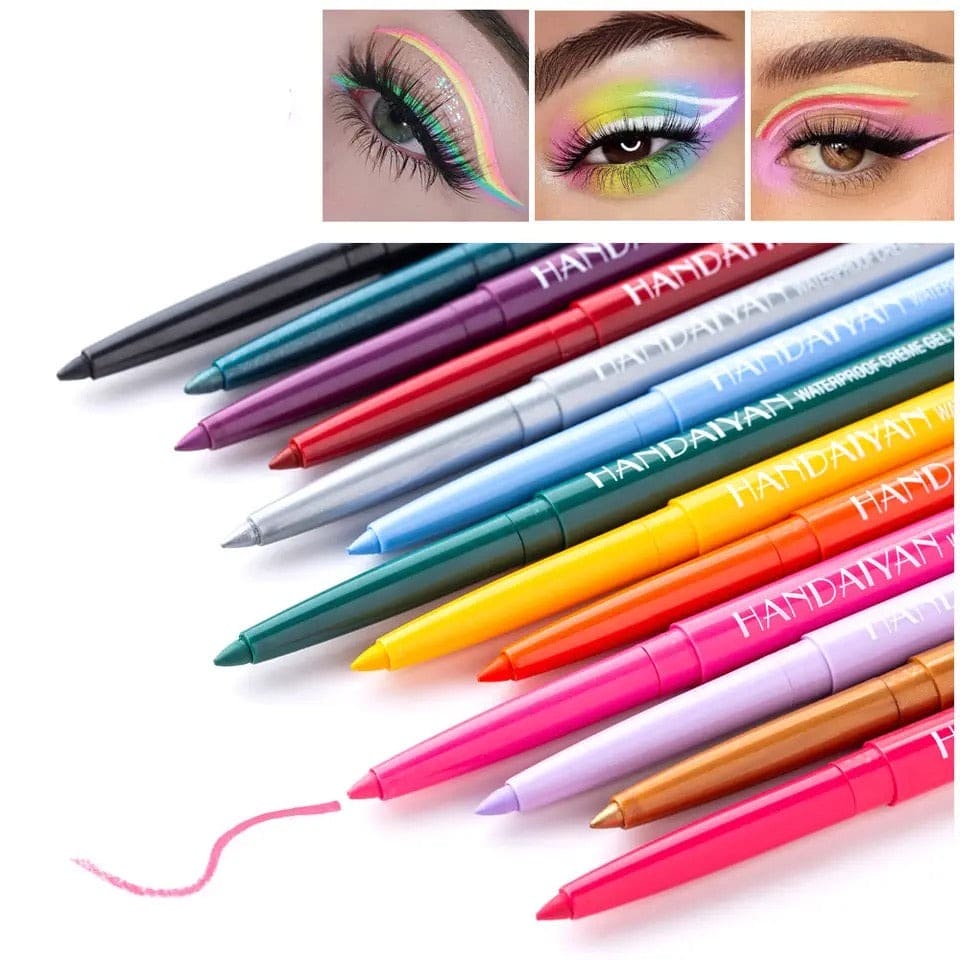 Set Of 12 Handaiyan Cream Gel Eyeliner, Waterproof Matte Eyeliner Gel, Ultra Fine Eyeliner Pencil, Pearl White Brighten Silkworm Shadow Women Eyeliners Pen, Long Lasting Matte Eye Liner, Makeup Cosmetic Beauty Colorful Liner