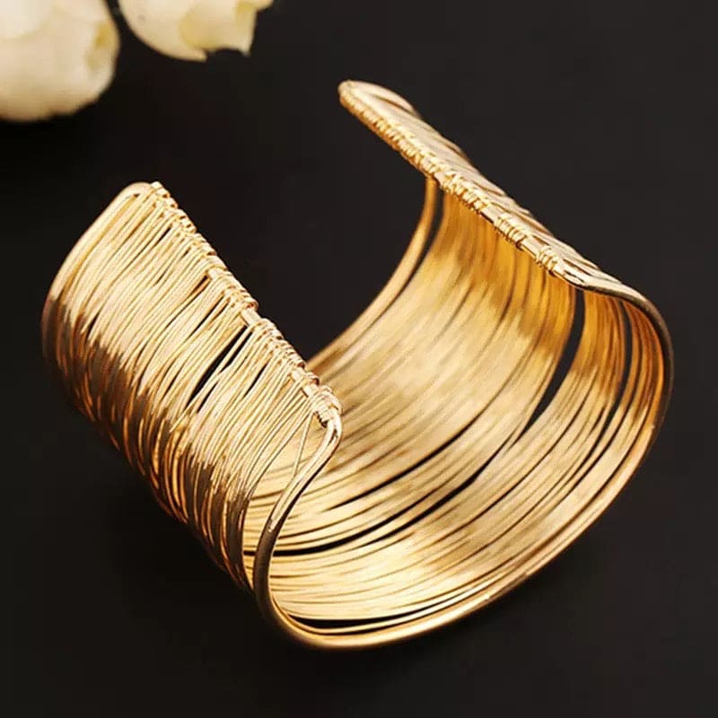 Metal Wire Strings Open Bangle, Gold Cuff Bracelet For Women