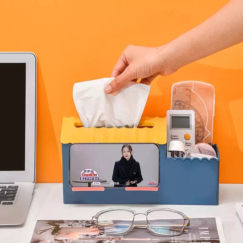 Creative Nordic Style House Shaped Tissue Box, Multipurpose Desktop Paper Holder, Napkin Storage Rack With Phone Holder, Stationery Phone Storage Holder