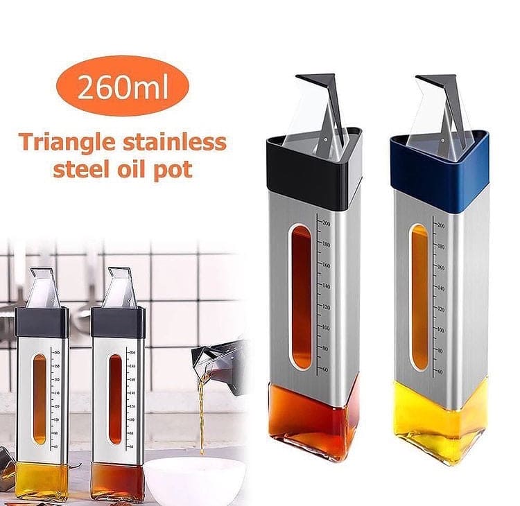 Stainless Steel Triange Oil Bottle, Oil Pourer Bottle For Cooking, Large-capacity Automatically Open ABS Olive Oil Glass Bottle, Leakproof Sauce Vinegar Bottle