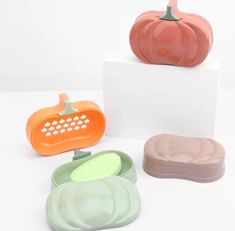 Cute Pumpkin Shape Soap Holder, Double Layer Drain Sink Soap Holder With Cover, Multifunctional Drain Soap Holder, Soap Draining Tray For Bathroom