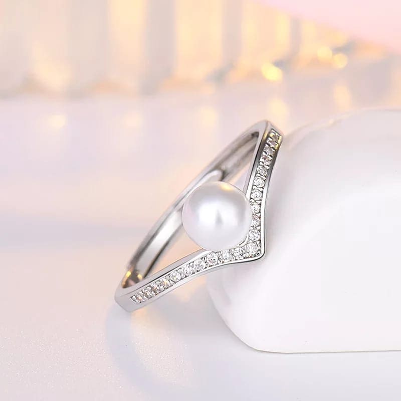 Zircon Gemston Finger Ring, Crystal Pearl Women's Ring