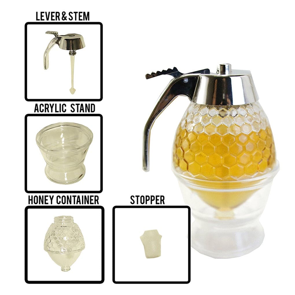 Acrylic Honey Dispenser, Honey Squeeze Bottle, Bee Drip Dispenser Syrup Cup, Kettle Storage Pot Stand, Acrylic Maple Syrup Dispenser Jar with Stand, Sugar, Sauces, Condiments, Vintage Drip Container for Drinking