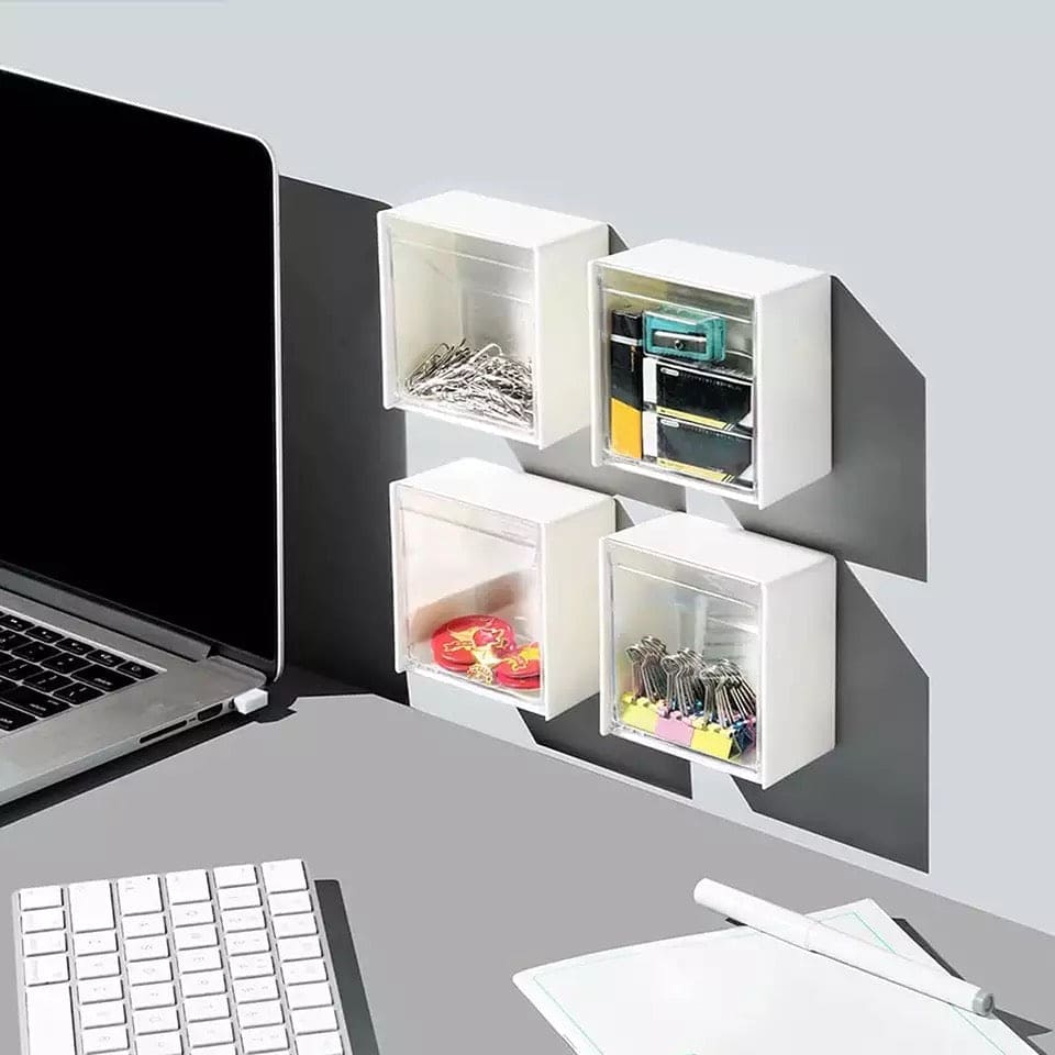 Self-Adhesive Wall Flip-Top Organizer, Transparent Window Clamshell Storage Box, Storage Canister Box