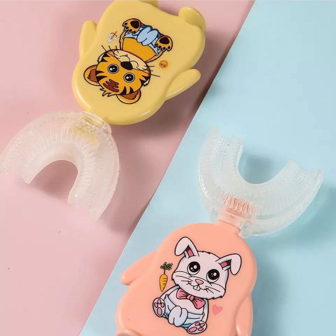 Animal Pattern Kids U Shaped Silicon Cleaning Toothbrush, 360 Degree Cleaning Nurshing Manual Toothbrush, 0-6 Silicon Toothbrush