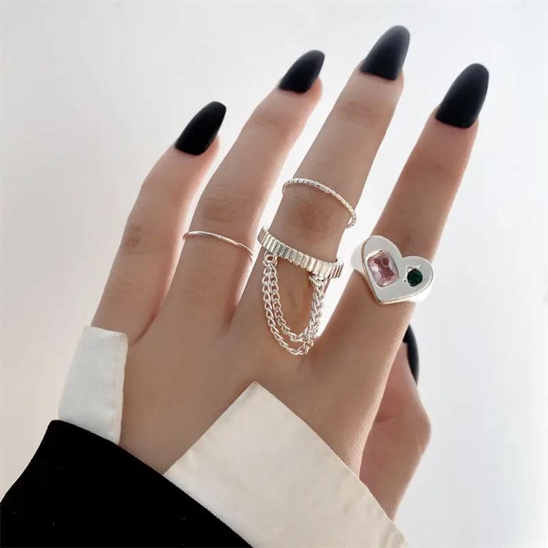 Set Of 5 Multi Beaded Pearl Rings Set, Retro Open Love Rings, Index Finger Ring For Women Jewellery, Metal Zircon Finger Rings