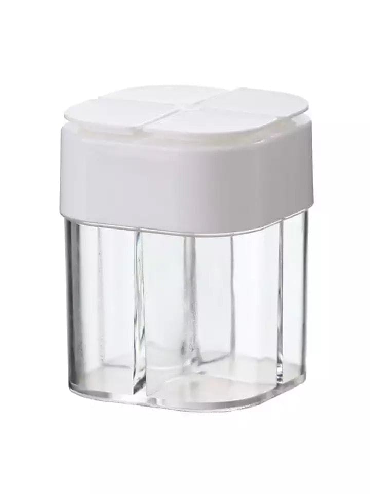 Portable 4 In 1 Salt And Pepper Shaker, Plastic Seasoning Jar With Lid, Salt Pepper Spice Storage Container, 4 Cell Spice Dispenser, Transparent Seasoning Bottle
