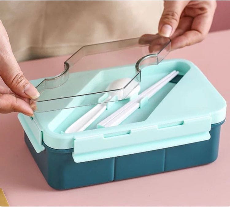 Microwave Oven Lunch Box With Spoon, 2 Compartment Plastic Divided Food Storage Container, Portable Food Grade Plastic Lunch Box, Portable Hermetic Bento Box