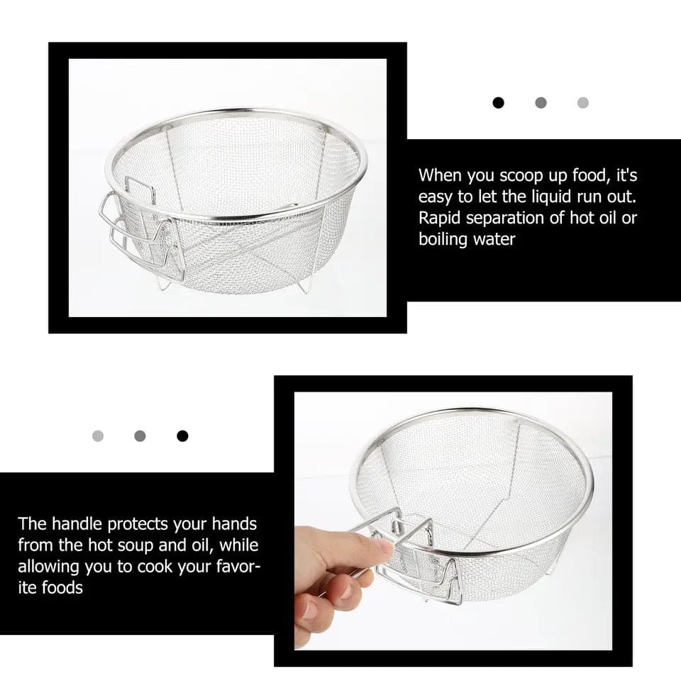 Kitchen Stainless Steel Chips Deep Fry Baskets, Food Presentation Strainer, Potato Chef Colander Tool Frying French Fries Basket, Fryer Mesh Fries Skimmer, Steel Wire Handle Colander Serving Net Holder