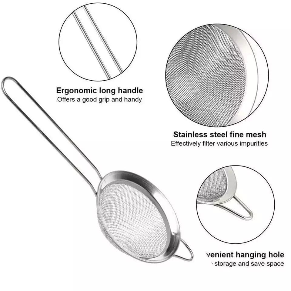Stainless Steel Wire Fine Mesh Oil Strainer, Strainer Skimmer Mesh Sieve Colander, Kitchen Soy Milk Filter, Strainer Scoop Kitchen Mesh Colander, Juice and Tea Strainer,  Pastry Tool Kitchen Accessories